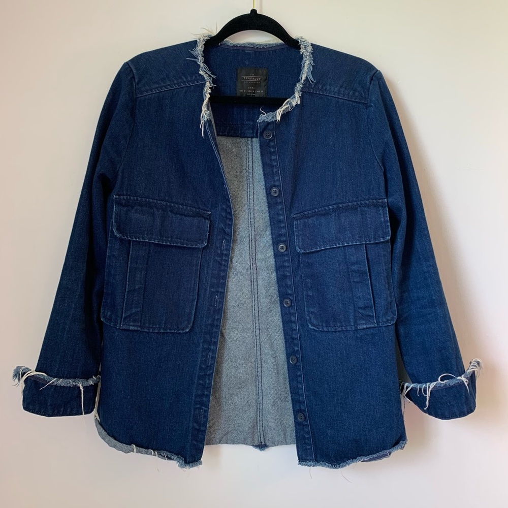 Zara Trafaluc Fringe Edge Jean Jacket Medium